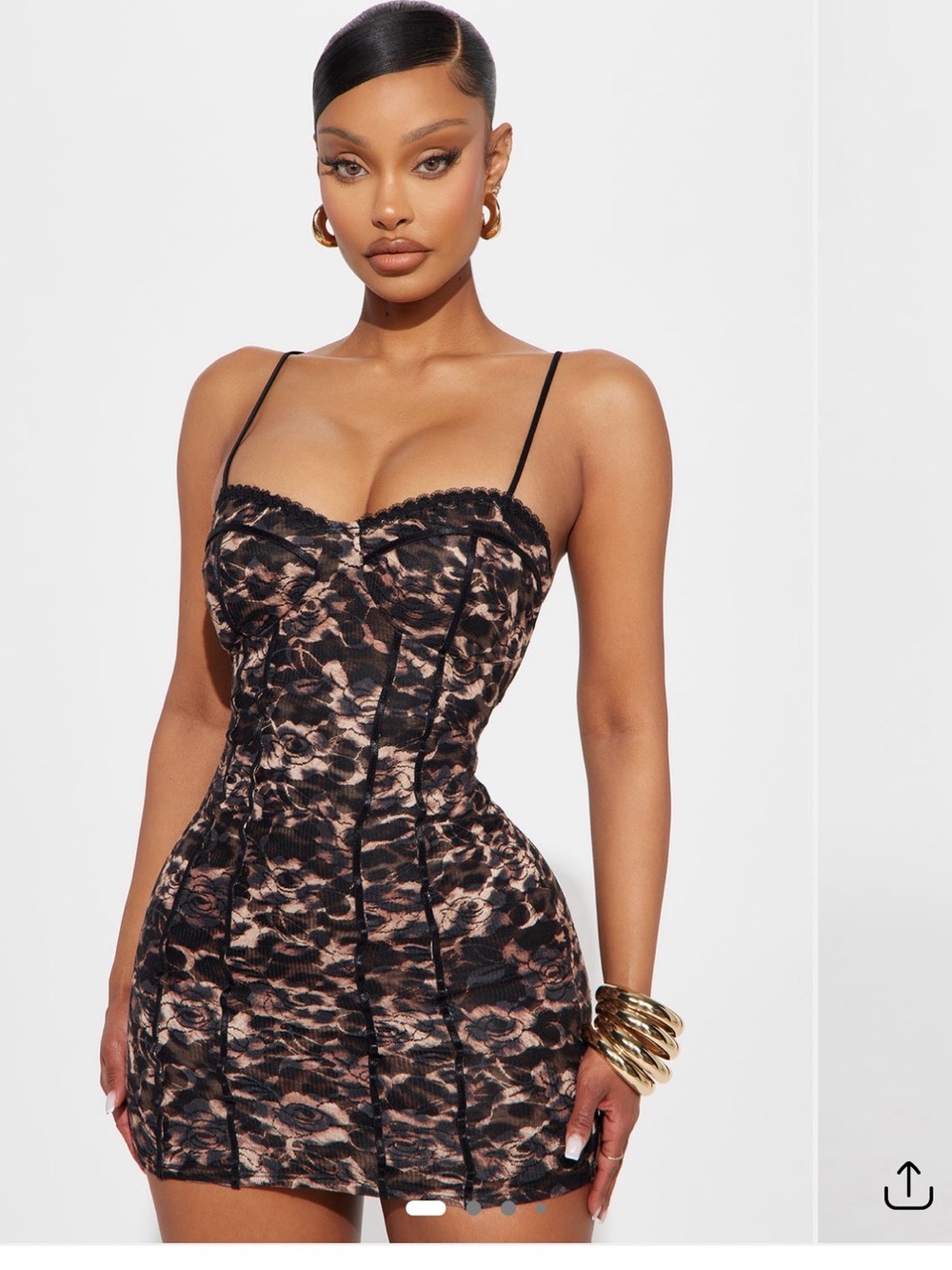 Fashion Nova Leopard Lace Bodycon Mini Dress - Black/Tan